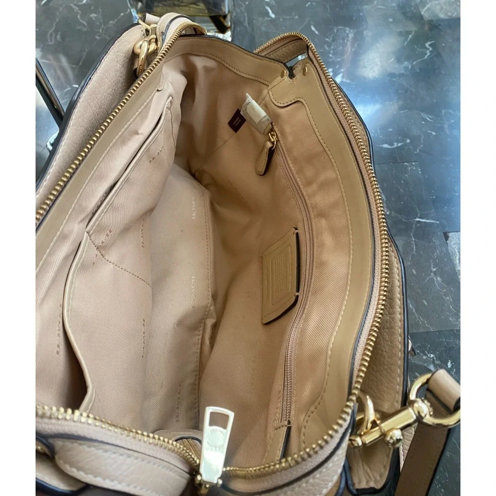 COACH‎ Drew Beechwood /Gold Pebble Leather Satchel Shoulder Bag 67711 EUC!  $450
